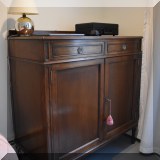 F32. Paine Furniture vintage cabinet with interior drawers. 44” h x 42”w x 22”d 